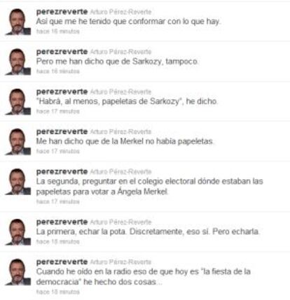 El escritor Arturo Pérez Reverte en su cuenta de Twitter relata su idea sobre el voto y las elecciones generales.