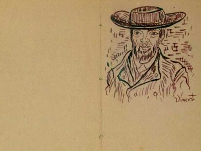 Detalle del cuaderno hallado en Grecia con dibujos atribuibles a Van Gogh.