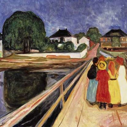 'Chicas en un puente', de Edvard Munch, estimada en 24-28 millones de euros, es una de las composiciones de mayor lirismo del autor de 'El Grito', según Sotheby's. Considerado como uno de los padres del Expresionismo, Munch empleó unos colores vivos y unas perspectivas radicales que luego inspiraron a los fauvistas en Francia y a los expresionistas en Alemania.