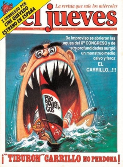 Portada de la revista 'El Jueves nº 220', del 12 de agosto de 1981, con alusiones al entonces secretario general del Pardio Comunista, Santiago Carrillo. 