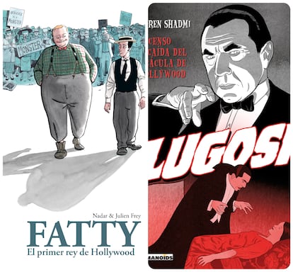 Portadas de los cómics 'Fatty. El primer rey de Hollywood' y 'Lugosi. Ascenso y caída del Drácula de Hollywood'.
