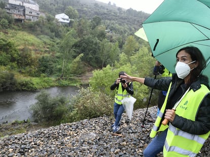La presidenta de Adif, Isabel Pardo de Vera, supervisa los trabajos de recuperación del entorno en Sobradelo (Ourense).