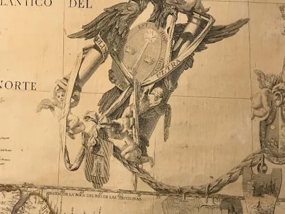 Detalle del mapa de Sudamérica de Juan de la Cruz Cano.