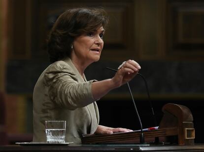 Carmen Calvo, en uno de los momentos de su intervención.