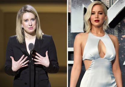 Elizabeth Holmes y, a la derecha, Jennifer Lawrence.