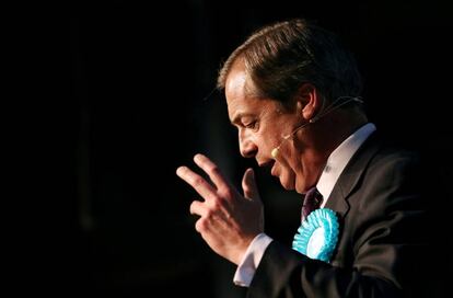 El líder del Partido del Brexit, Nigel Farage, este sábado, durante un acto electoral.