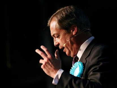 El líder del Partido del Brexit, Nigel Farage, este sábado, durante un acto electoral.