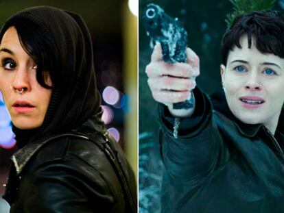 Noomi Rapace (izquierda) y Claire Foy (derecha), como Lisbeth Salander en sus respectivas películas.