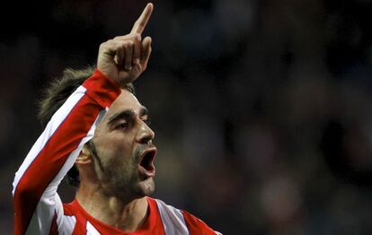 Adrián celebra un gol esta temporada.