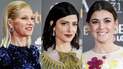 Anne Igartiburu, Bárbara Lennie and Marta Nieto wearing Suárez jewelry at the Goya Awards.