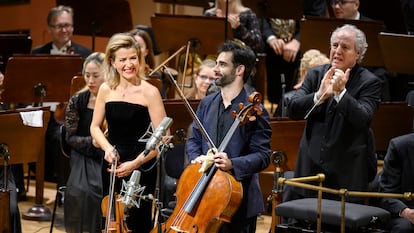 Anne-Sophie Mutter y Pablo Ferrández, durante la grabación del Doble de Brahms.