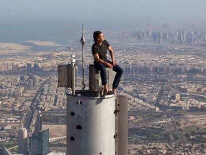 Tom Cruise at the top of Dubai's Burj Khalifa, the tallest skyscraper in the world.