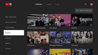 Una imagen de YouTube TV.