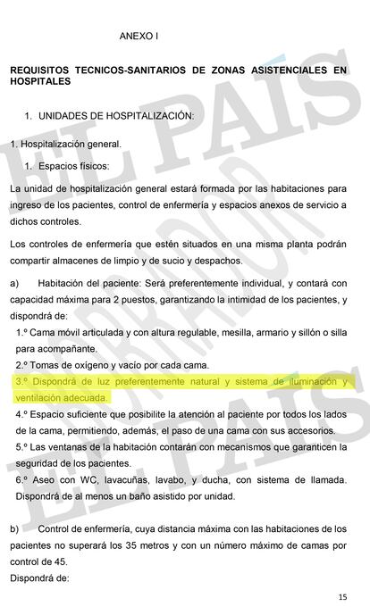 Borrador de una nueva Orden de la Consejería de Sanidad madrileña que rebaja los requisitos para los centros hospitalarios