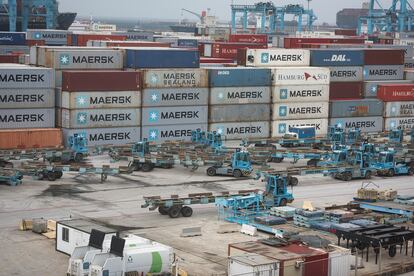 Zona de contenedores de la terminal de mercancías del Puerto de Algeciras, el 23 de marzo.