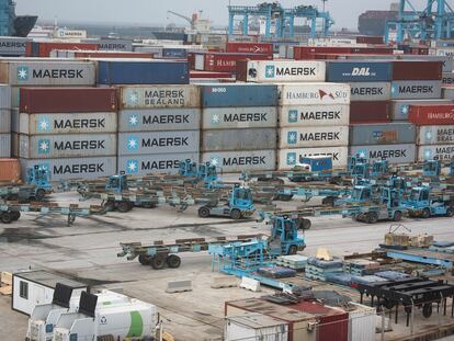 Zona de contenedores de la terminal de mercancías del Puerto de Algeciras, el 23 de marzo.