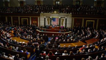 La C&aacute;mara de Representantes durante el discurso sobre el estado de la Uni&oacute;n de Barack Obama. 