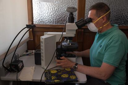 Eduardo Barrón trabajando en el en el Instituto Geológico Minero de España (IGME).