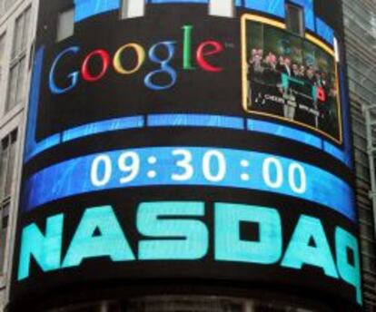 Bolsa de Nueva York el día del debut de Google