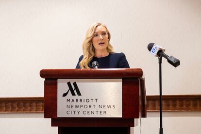 Lawyer Diane Toscano, who represents Abby Zwerner, the Newport News teacher who was shot by a six-year-old student, reads a statement to media on Wednesday, Jan. 25, 2023, in Newport News, Va.