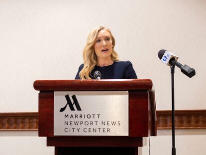 Lawyer Diane Toscano, who represents Abby Zwerner, the Newport News teacher who was shot by a six-year-old student, reads a statement to media on Wednesday, Jan. 25, 2023, in Newport News, Va.