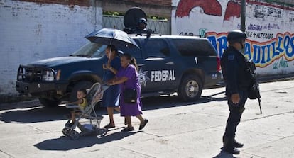 Operativo policial en Aguililla (Michoacán) el pasdo 25 de julio.