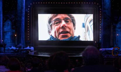 El expresident Carles Puigdemont participa en un video en la gala de los X Premios Gaudí, en Barcelona, el pasado 29 de enero.