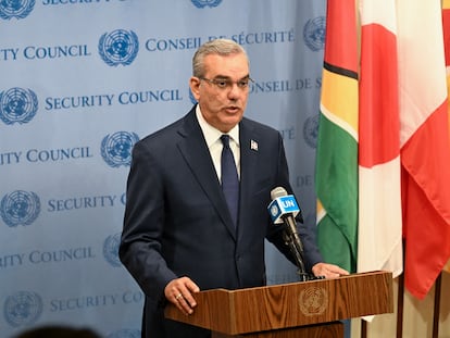 Luis Abinader tras su intervención en el Consejo de Seguridad de la ONU, este lunes en Nueva York (EE UU).