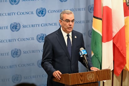 Luis Abinader tras su intervención en el Consejo de Seguridad de la ONU, este lunes en Nueva York (EE UU).