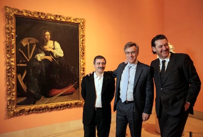 Tres representantes de la generación anterior, Manuel Borja-Villel, Guillermo Solana y Miguel Zugaza, entonces directores de los museos Reina Sofia, Thyssen y Prado, en un encuentro en Madrid en 2012.