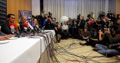 07 de Febrero, Pinto, Madrid. Rueda de prensa de Contador con motivo de la suspensión por dos años que le ha sido impuesta por dopaje