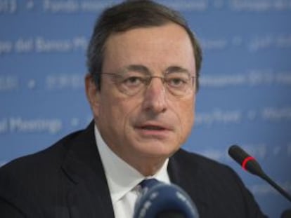 El presidente del BCE, Mario Draghi, durante la asamblea anunal del FMI en Washington.