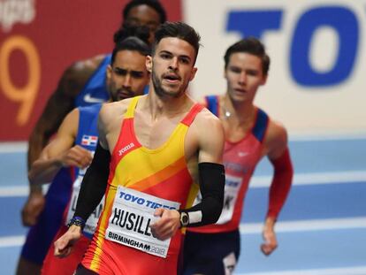 Óscar Husillos, en la final de 400m del Mundial de Birmingham en marzo.