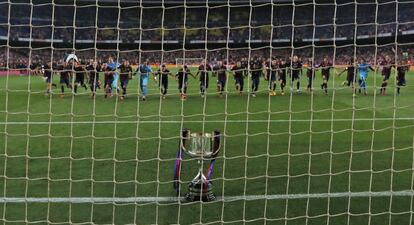 Los jugadores del Barça celebran la victoria