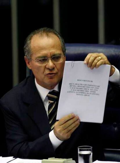 Renán Calheiros, ayer durante su defensa ante el Senado.