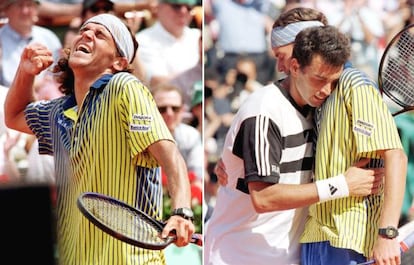 Kuerten celebra su victoria en 1997 ante Bruguera