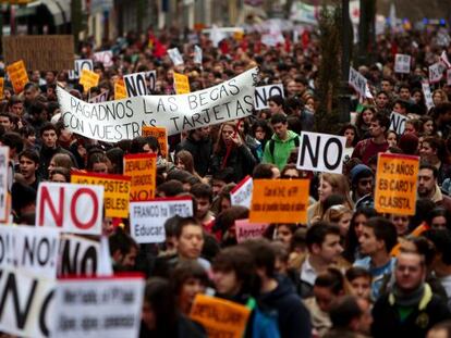 Protesta estudiantil contra los recortes convocada el pasado febrero.