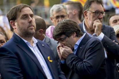 Oriol Junqueras y Carles Puigdemont, en 21 de octubre en Barcelona. 