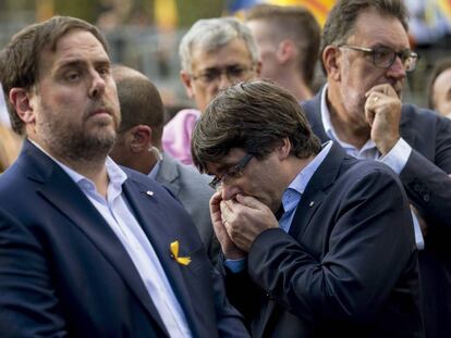 Oriol Junqueras y Carles Puigdemont, en 21 de octubre en Barcelona. 