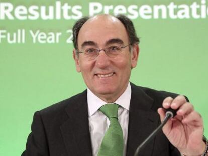 El presidente de Ibedrola, Ignacio S&aacute;nchez Gal&aacute;n, durante la conferencia con analistas para presentar los resultados del 2014. 