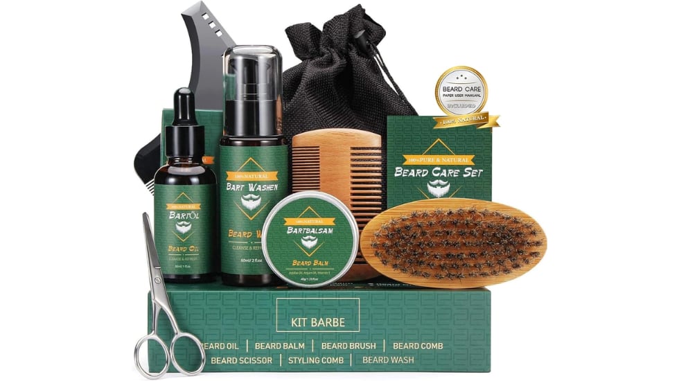 Vista del set de cuidado para la barba que se puede comprar en Amazon.