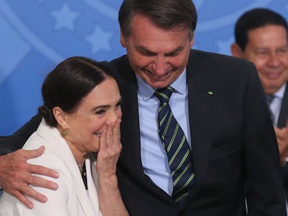 Bolsonaro este miércoles en la toma de posesión de la ministra de Cultura, la actriz Regina Duarte.
