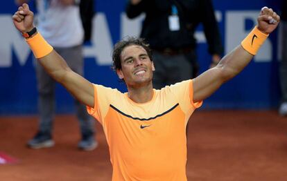 Rafa Nadal celebra la seva victòria al Godó.