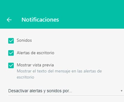 Desde aquí podemos activar las notificaciones de WhatsApp