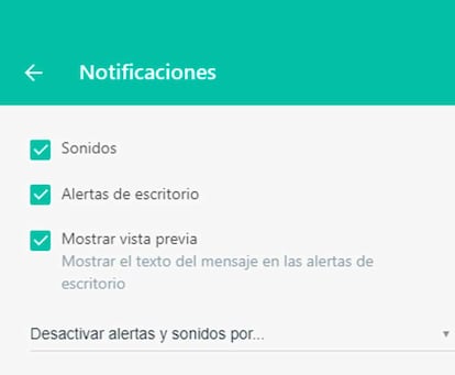 Desde aquí podemos activar las notificaciones de WhatsApp