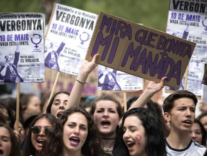 Manifestación estudiantil contra la sentencia del 'caso La Manada' en Barcelona. 