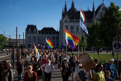 Decenas de personas se manifestaban el 1 de mayo en el centro de Budapest ante la prohibición de la celebración del orgullo.
