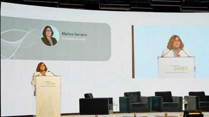 La presidenta de Aelec, Marina Serrano, en el congreso anual de la patronal eléctrica, celebrado este miércoles en Madrid.