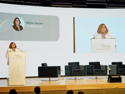 La presidenta de Aelec, Marina Serrano, en el congreso anual de la patronal eléctrica, celebrado este miércoles en Madrid.