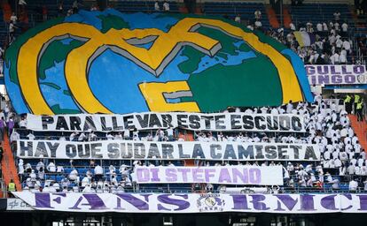 Pancarta exhibida en el Bernab&eacute;u.